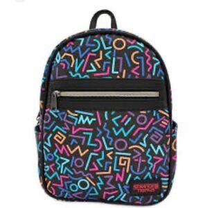 Stranger Things Women's Multicolor Geometric Lines Mini Black Backpack